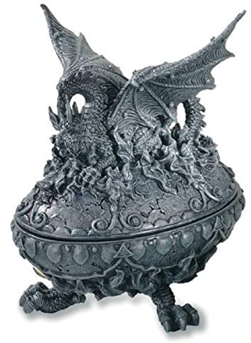 Isideco Drache sitzt auf ovaler Schmuckdose mit Drachenkrallen