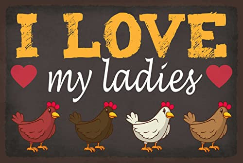 mrdeco Metall Schild 12x18cm gewölbt Hühner i love my ladies Deko Blechschild Tin Sign