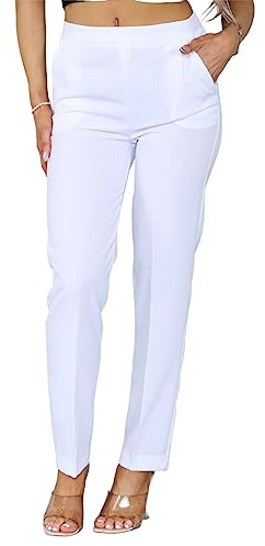 INSAFIANS Women Half Elasticated Pull Up Pants | Ladies Office Wear Trousers | Work Formal