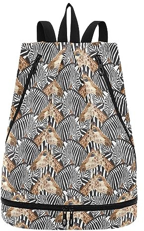 innewgogo Zebra Giraffe Kordelzug Rucksack Tasche für Damen Herren Sport Gym Bag mit nassen und trockenen Fächern, langlebiger Sport Gym Sackpack Ideal für Laufen, Wandern, Einkaufen Fitnessstudio,