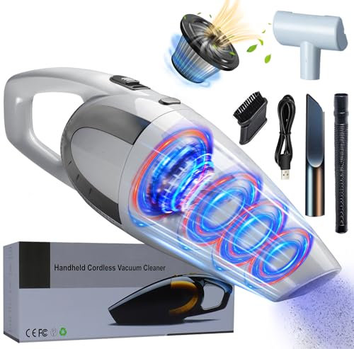 16000Pa Akku Handstaubsauger Beutellos Testsieger, Nass/Trocken, 120W Autostaubsauger Kabellos für Auto/Haus, Upgraded Edelstahlfilter - Weiß