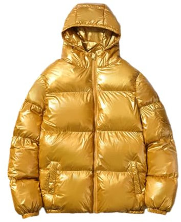Adhdyuud Veste en coton pour homme - Décontractée - Chaude - À capuche - Manteaux d'hiver brillants - Coupe-vent, doré, XXXL