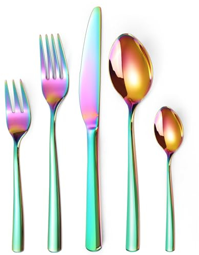 LAZAHOME Besteck set 6 personen,Buntes besteck,30 teiliges Edelstahl Besteckset mit Messer Gabel Löffel,Spiegelpolieren,Cutlery set,Tafelbesteck für Haus/Party/Restaurant,Spülmaschinenfest