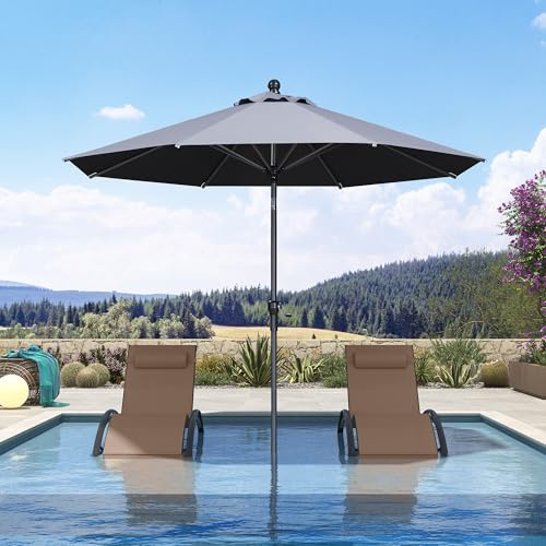 PURPLE LEAF Sonnenschirm 245 cm mit Kurbel & Knickfunktion UV-Schutz, Grau | Aluguss-Griff, Einfaches Öffnen, Flexible Neigung, Schutz vor tief stehender Sonne, Rostfreier Alurahmen, Balkon & Terrasse