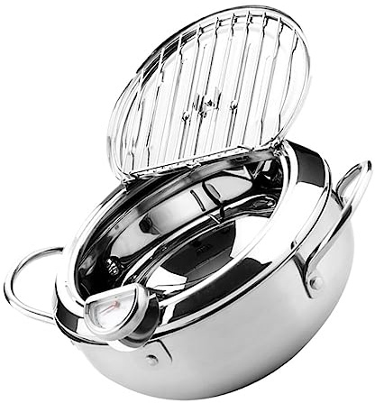 MAGICLULU Friggitrice Domestica Con Coperchio Per Padella Profonda E Termometro Acciaio Padella Pentola Per Friggere Padella Per Friggere Domestica Mini Pentola Per Friggere