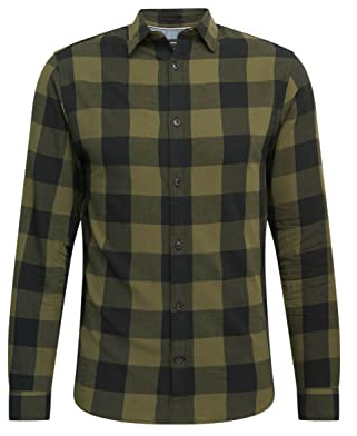 JACK & JONES Men's Jjegingham Twill Shirt L/S NOOS 12181602, Black/Olive Green, XL