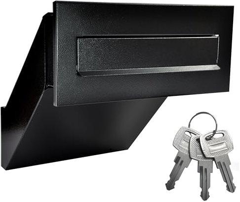 ALSTEN TECH Buzón de pared para tu casa u oficina – para muro – Buzón empotrable con placa para nombre, buzones en color negro antiguo A4 – Acero galvanizado RAL9017