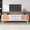 HYUB Rattan TV-Schrank für unter 75-Zoll-Fernseher Landhausstil, TV Boardmit viel Stauraum, Retro TV Sideboard, Lowboard mit 2 Türen und Schubladen, Fernsehschrank für Wohnzimmer Weiß