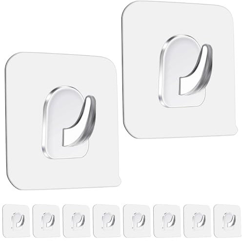 WLLHYF Self-Adhesive Small Wall Hooks Clear Square Strong Shower Pothook Heavy Duty Waterproof for Kitchen Bathroom Office Door Window Hanging Hat Towel Picture (Style B-Rounded Corners, 12)