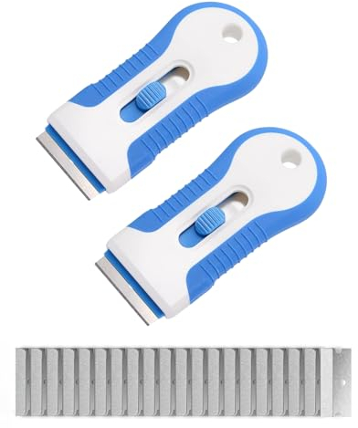 SUBORAWOS Lot de 2 grattoirs pour plaque vitrocéramique pour plaque à induction avec 20 lames en acier inoxydable pour enlever le verre, la porte du four, les étiquettes, les autocollants et les