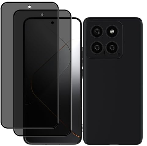 MaEiol Sichtschutz Schutzfolie für Xiaomi 14 mit Handyhülle, Hartglas Anti-Spähen Displayschutzfolie 2 Stück, Weiches Silikon Schutzhülle stoßfest Anti Kratzer Hülle für Xiaomi 14 - Schwarz