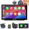 Carpuride W703 Tragbares Kabelloses Carplay & Android Auto mit Dashcam – 7-Zoll-HD-IPS-Bildschirm, 4K-Frontkamera und 1080P-Rückfahrkamera, Loop-Aufnahme, GPS, Siri,Musik, Am Armaturenbrett Montiert