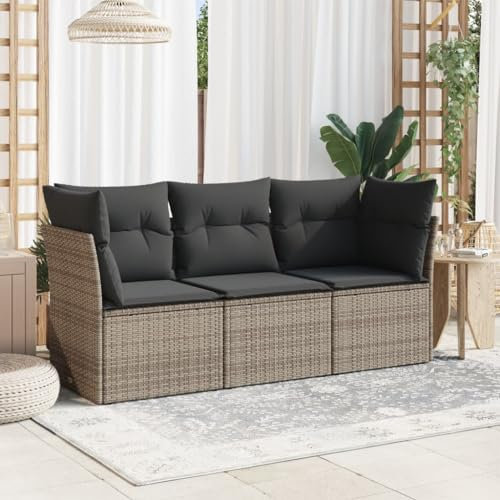 Festnight Gartensofa Rattan Sofa mit Stauraum 3 Sitzer Lounge Sofa Outdoor Rattansofa 3er Balkon Lounge Klein Balkonmöbel Couch Gartenlounge Gartenmöbel Polyrattan Grau