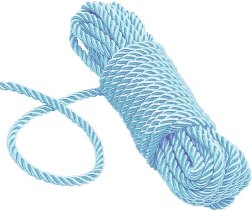 KuTi Kai All Purpose Rope 8 mm 10M - 32 Feet Length Strong Multifunctional Soft 100% Nylon Rope Natural Twisted Durable Long Ropes (Light Blue)