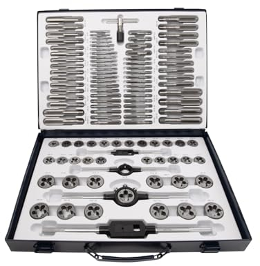 a+s Albrecht und Schulte - Set di 110 pezzi filettati – Metrico/Metrico Fine/Set di maschi a mano + filo + ferro per argano + supporto per attrezzi con manico + supporto per filiera in cassetta di