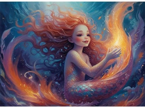 TWYYDP Jigsaw Puzzles for Adults 1000 Piece Smiling Mermaid Little Girl Puzzles Wooden Puzzles for the Whole Family