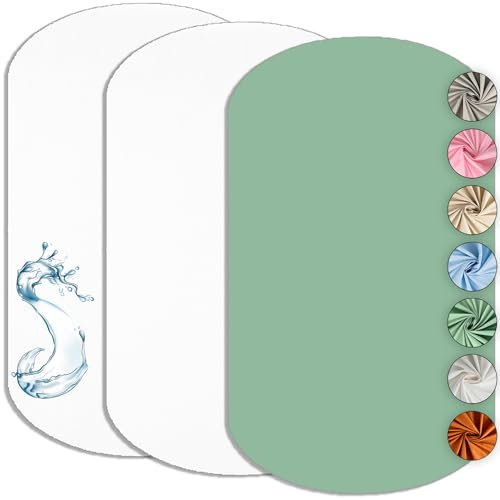 Drap Housse Cododo 60x80cm (Lot de 2) Compatible IORA + 1 Alèse Imperméable Protège Matelas Cododo Compatible Iora - Set 2+1 Draps Cododo - Oeko-TEX (Blanc/Eucalyptus, 60 x 80 cm)