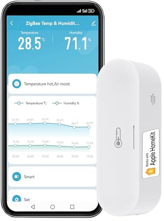 Intelligentes Thermometer-Hygrometer: Zigbee-Temperatur-Feuchtigkeitsmonitor mit App-Warnungen, doppelte Stromversorgung, Datenspeicherexport, Hub erforderlich, unterstützt Homekit, Alexa (1er-Pack)