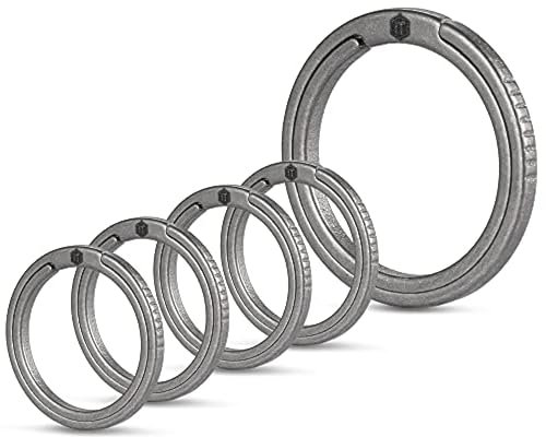 KeyUnity Titanium Key Ring Set of 5, 33/17.5 mm Split Ring with Side Print, Easy Access to Keys, Carabiners, Torches, ID Tag, KA11(1L+4S)