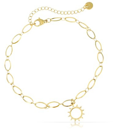 Made by Nami Fußkettchen für Damen Gold mit Sonnen Anhänger 22 cm + 5 cm Länge Sommer Schmuck Wasserfest Geschenk für Sie