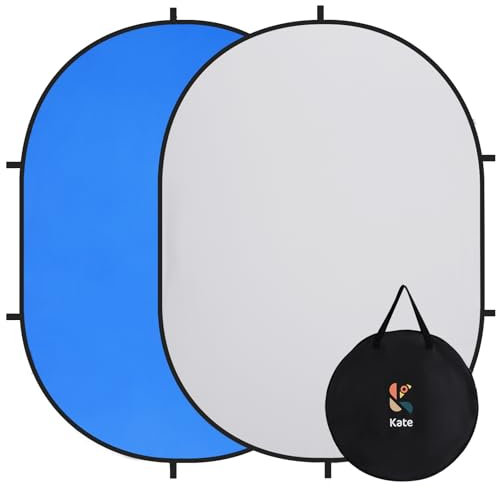 Kate Collapsible Pop-Up Backdrop | Double-Sided Foldable Photography Background for Live Streaming, Gaming & Studio Headshoots | Portable 5'x6.5' (1.5x2m) Blue/Grey Screen