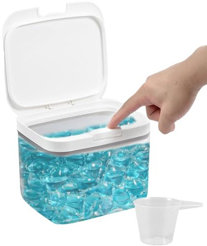 Laundry Pods Storage Container Large Capacity Dishwasher Washing Powder Storage Automatic Pop-Up Laundry Pods Container Sealed Laundry Detergent Storage with Measuring Cup for Laundry Room (4.5L)