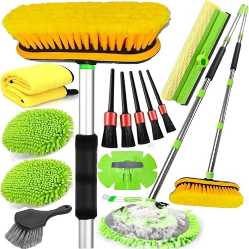 DGHEYQT 62'' Car Wash Brush with Long Handle, Car Wash Kit with Tire Brush, Tower, Window Squeegee, Chenille Microfiber,Car Detailing Brushes, Car Cleaning Brush Kit Supplies for Car, Truck, SUV, RV