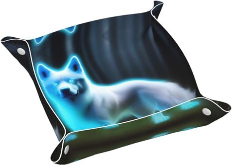 Poezjzw Ghost Dog Leder-Schmucktablett, für Nachttisch, Schreibtisch, kleiner Auffangbehälter für Schlüssel, Geldbörse, Uhr, Münze, mittelgroß