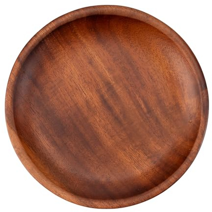 Decorasian Holzteller rund – Großer Akazienholz Teller, feines Holzgeschirr – Flacher Platzteller aus Holz, ideal als Dekoteller und zum Servieren - 2 Stück braun 14cm