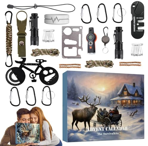 Husoiuy Adventskalender Für Survival-Kits 2024 | 24 Tage Survival-Gadgets Weihnachts-Countdown-Kalender - Survival-Kit-Countdown-Kalender Für Wandern, Camping, Rucksackreisen