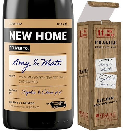 Confezione regalo ed etichetta per vino per la nuova casa, regalo personalizzato per la nuova casa, set di etichette e scatole regalo, regalo perfetto per l'inaugurazione della nuova casa, divertente