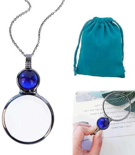 DHWEKU Lupe in der Nähe, 1 Stück, 10 x Monokular, Lupe mit Halskette aus Legierung, Anhänger, Kette, für Bücher, Zeitungen, Lesen, Cosplay-Zubehör (Silber)