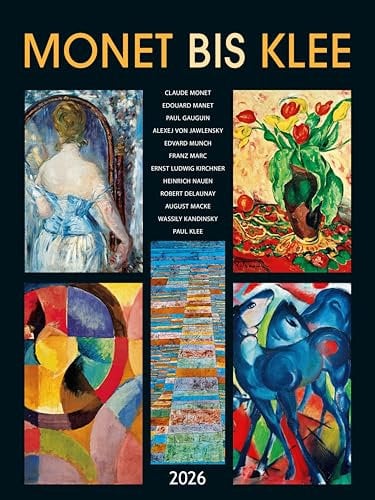 Alpha Edition - Monet bis Klee 2026 – Kunstkalender 42×56 cm mit Meisterwerken von Monet, Klee, Marc & Macke – dekorativer Wandkalender für Kunstliebhaber