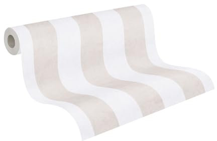 A.S. Création Kinderzimmer-Tapete Lilly & Luis - Strapazierfähige Vliestapete in Streifen-Optik - 10,05 m x 0,53 m - Beige, Creme - Made in Germany – 770781