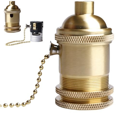 WIYETY Douille de lampe vintage en aluminium E27 : douille de lampe M10 E27 bronze avec interrupteur à fil de traction, adaptateur de suspension pour plafonnier LED, support de lampe suspendu, support