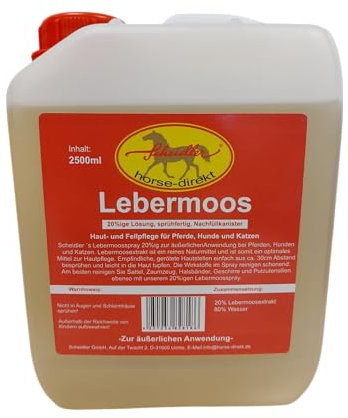 Scheidler horse-direkt Lebermoos Extrakt 20% ig, 2500ml Nachfüllkanister, sprühfertig, Haut- u. Fellpflege bei Pferden, Hunden und dem Zubehör, Lebermoosextrakt Made in Germany