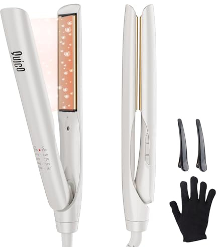 Quico Upgrade Hair Straightener, 100-240V Dual Voltage Travel Hair Straightener and Curler with 15s Heat Up, Professional Negative Ion Ceramic Flat Iron for Less Frizz, 5 Temp & Auto Shut-Off