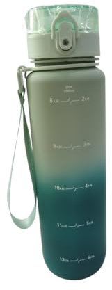 Hydracy botella de agua con marcador de tiempo - Botella grande de 1 litro con gradiente libre de BPA - Botella de gimnasio a prueba de fugas con infusor de frutas, colador y horarios para beber