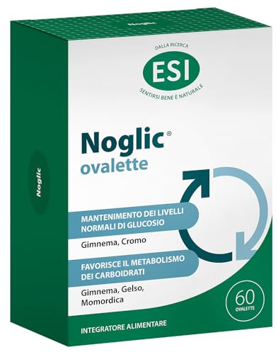 ESI Noglic, Integratore per il Controllo della Glicemia nel Sangue, con Gymnema Sylvestre, Cromo e Gelso Bianco, Stimola il Metabolismo dei Carboidrati, Riduce il Senso di Fame, 60 Ovalette