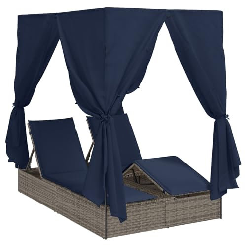vidaXL Doppelte Sonnenliege Schwarz Poly-Rattan