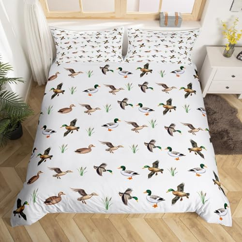 Homemissing Bettbezug für Kinder, Enten, 220 x 240 cm, Entenjagd, Bettwäsche, für Mädchen, Schlafzimmerdekoration, Wildtiere, Bettwäsche-Set, Pflanzen, Bettbezug
