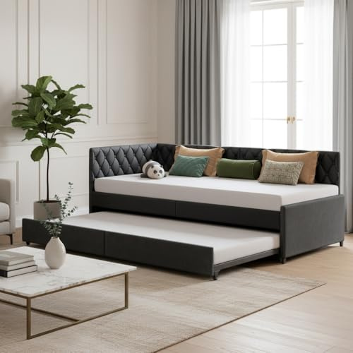 RXMORI Letto giornaliero allungabile con rete a doghe in legno, letto imbottito, divano letto estraibile 90/180 x 200 cm, letto singolo/matrimoniale con rete a doghe,Nessun materasso