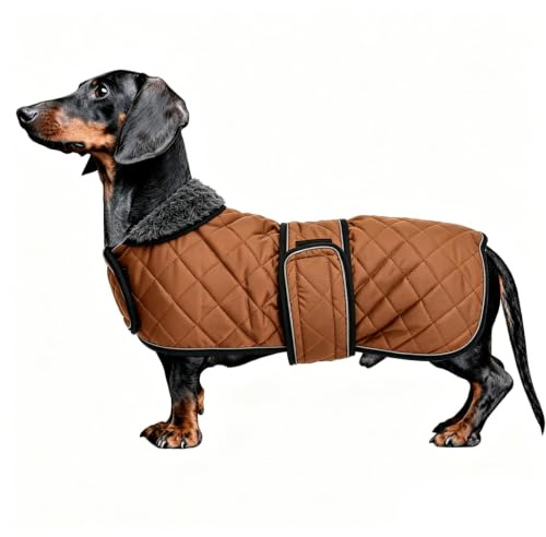 MOREZI Hundemantel Winter für Dackel - Wasserdichter Hunde Pullover mit Wolle Futter & Verstellbaren Gurten, Warmer Wintermantel für Kleine Hunde im Freien-Braun-L