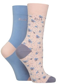ELLE Ladies Soft, Breathable & Cooling Bamboo Patterned and Plain Colourful Socks in a Multipack of 2 Pairs (UK, Numeric, 4, 8, Regular, Regular, Parisian Rose)