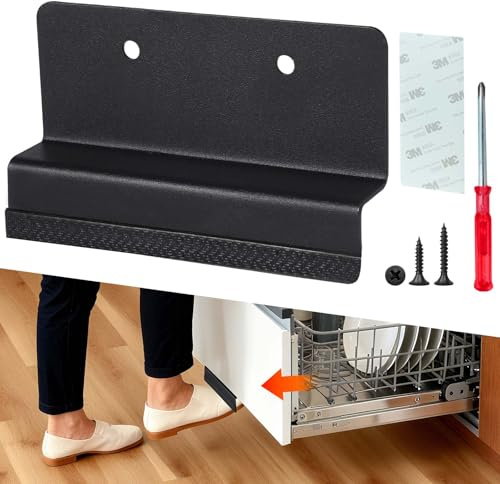 JAXYOOM Adhesive Under Foot Pull for Trash Cabinet Drawer 1Pcs,Hidden Hands Free Opener for Kitchen Drawer,Handless Handle Design with Screws for Touchless Door,Overlay Garbage Bin,Black