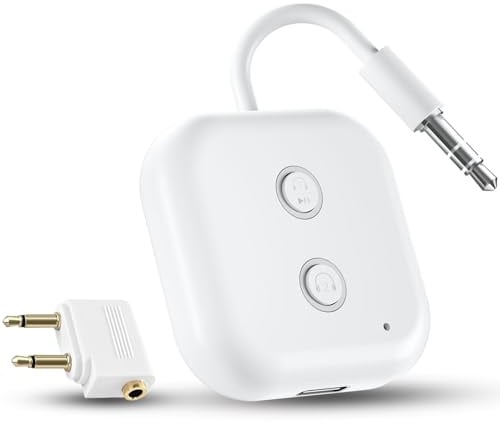 Bluetooth Transmitter Receiver, Airplane Bluetooth 5.3 Adapter Supports 2 AirPods or Headphones with 3.5mm Aux Jacks, Wireless Audio Transmitter for Flights, Travel, Airline, Gym, TV, Tablet