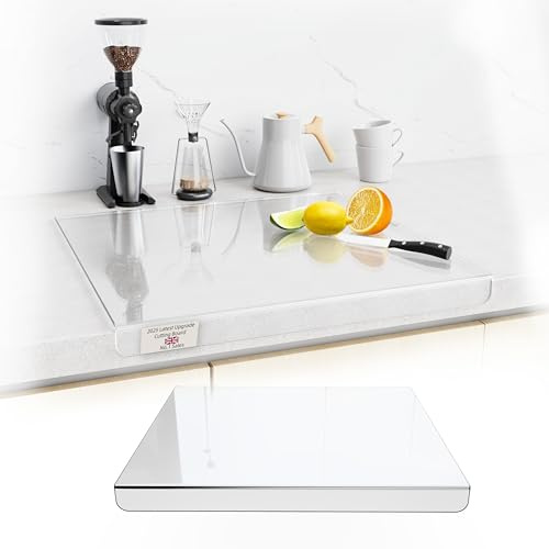 Acrylic Cutting Board, Chopping Board Glass Kitchen Board Transparent, Kitchen Cutting Board Desktop Cutter with Stop Edge, Slip-Resistant (Transparent, 50X40cm)
