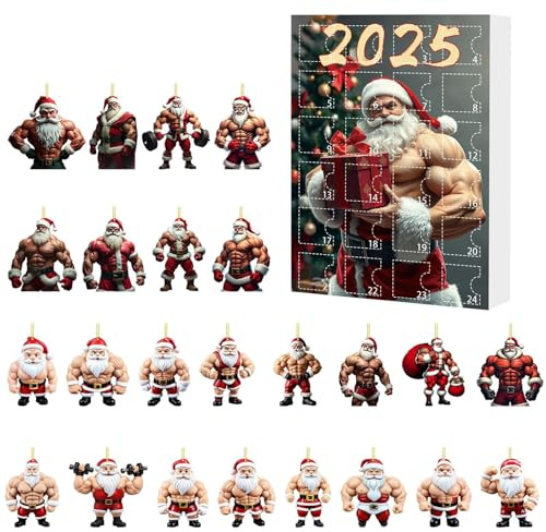 Calendario de Adviento 2025 con cuenta regresiva para vacaciones, diseño de Papá Noel musculoso perfecto para celebraciones festivas y actividades de cuenta regresiva con la familia y (27 x 19 cm)