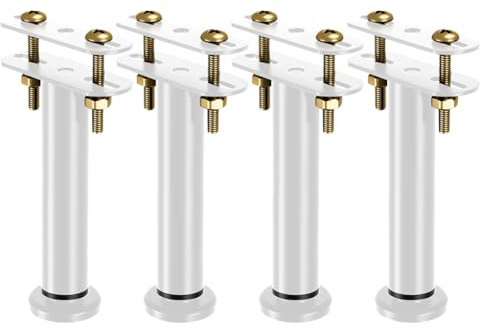 LUPATDY Lot de 4 Pieds de Lit Réglables en Hauteur de 18 à 32 cm - Kit de Renforcement pour Barre Centrale et Sommier à Lattes - Pieds de Support Robustes pour Cadre de Lit (Blanc)