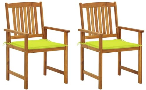 Bucmath Gartenstuhl Set 2 STK. Akazie Massivholz, Hellgrüne Kissen, 61x57x92 cm, wetterfest, für Balkon, Terrasse, Garten, Bequeme Outdoor Stühle, robuste Patio Möbel